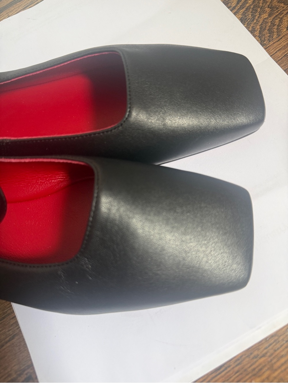 Mansur Gavriel Black Leather Mary Jane Flats with Red Insole Square Toe Sz 36 - Picture 7 of 8